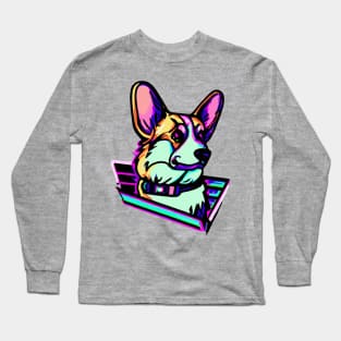 Retro Corgi Synthwave Dog Lover Welsh Long Sleeve T-Shirt